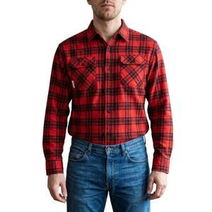Saint Morta Flannel Shirt Button Down Flap Pocket Cotton Red Black Men's Size M